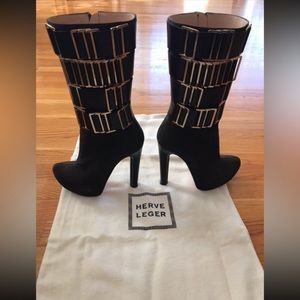 Herve Leger Suede Mid Calf Platform Boot